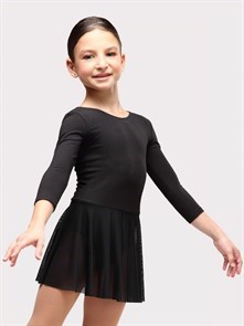 Платье гимнастическое с рукавом и юбкой сеточкой Korri, р.28, рост 116/122, черный, хлопок 88%